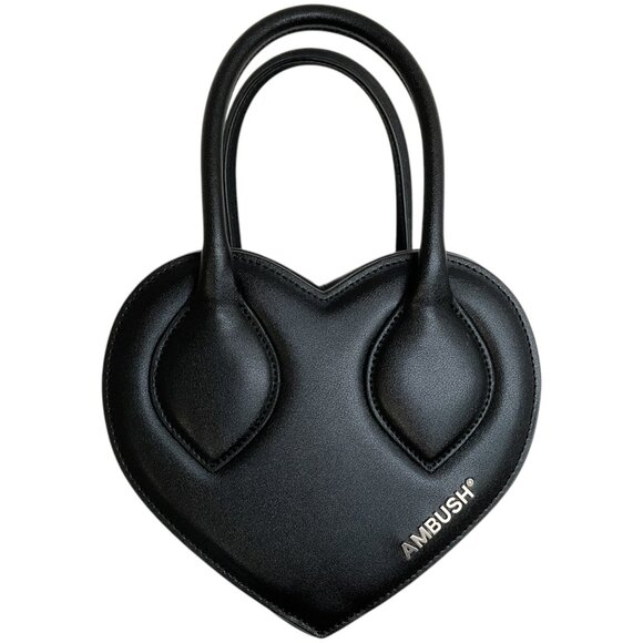 Ambush Black Leather Heart Bag with Silver Chain Strap - Picture 1 of 7